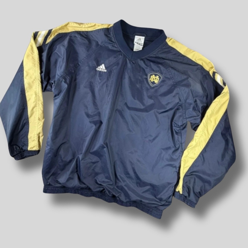 Adidas Notre Dame Windbreaker Mens XL Navy Gold Pullover NCAA Jacket‎